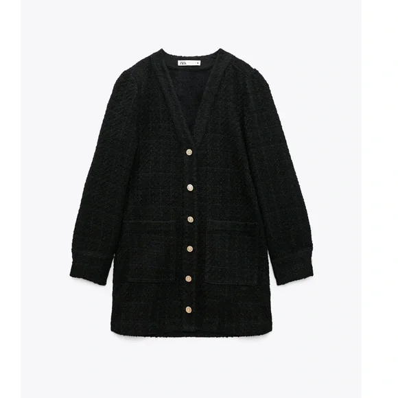 ZARA BLACK TEXTURED WEAVE TWEED DRESS - Picture 5 of 6